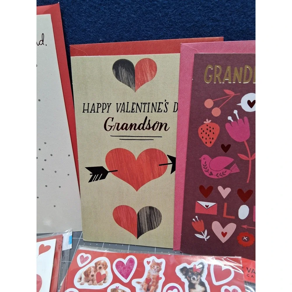 Hallmark Valentines Day Cards Stickers Lot Pink Husband Grandson Granddaughter